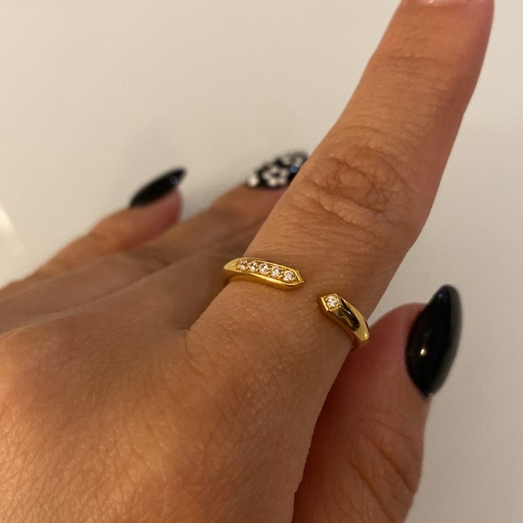 CZ Open Cuff Ring in Yellow Gold Plated Over Sterling Silver 925 - Picture 6 of 6